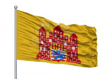 Oudenburg City Flag On Flagpole, Country Belgium, Isolated On White Background, 3D Rendering