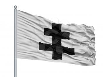 Roeselare City Flag On Flagpole, Country Belgium, Isolated On White Background, 3D Rendering