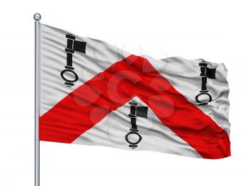 Tielt City Flag On Flagpole, Country Belgium, Isolated On White Background, 3D Rendering