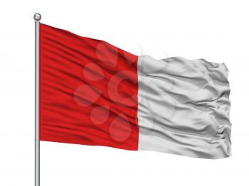 Tournai City Flag On Flagpole, Country Belgium, Isolated On White Background, 3D Rendering