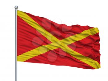 Virton City Flag On Flagpole, Country Belgium, Isolated On White Background, 3D Rendering