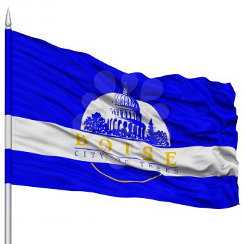 Boise Flag on Flagpole, Capital of Idaho State, Flying in the Wind, Isolated on White Background