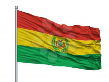Bolivia Militar Flag On Flagpole, Isolated On White Background, 3D Rendering