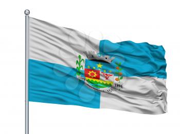 Nova Iguacu City Flag On Flagpole, Country Brasil, Isolated On White Background, 3D Rendering