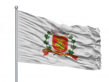 Santos City Flag On Flagpole, Country Brasil, Isolated On White Background, 3D Rendering