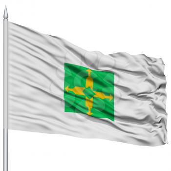 Brasilia City Flag on Flagpole, Capital City of Brazil, Flying in the Wind, Isolated on White Background