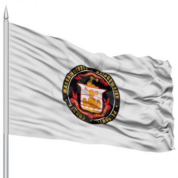 Bridgewater City Flag on Flagpole, Massachusetts State, Flying in the Wind, Isolated on White Background