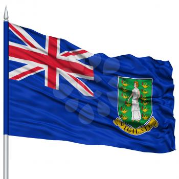 British Virgin Islands Flag on Flagpole, Flying in the Wind, Isolated on White Background