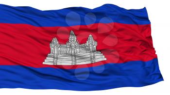 Isolated Cambodia Flag, Waving on White Background, High Resolution