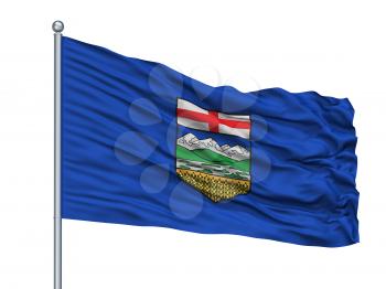 Alberta City Flag On Flagpole, Country Canada, Isolated On White Background, 3D Rendering