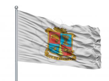 Brampton City Flag On Flagpole, Country Canada, Isolated On White Background, 3D Rendering