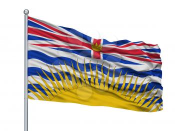 British Columbia City Flag On Flagpole, Country Canada, Isolated On White Background, 3D Rendering
