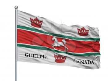 Guelph City Flag On Flagpole, Country Canada, Isolated On White Background, 3D Rendering