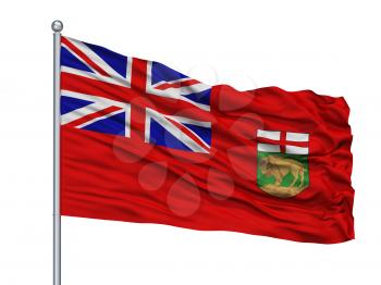 Manitoba City Flag On Flagpole, Country Canada, Isolated On White Background, 3D Rendering