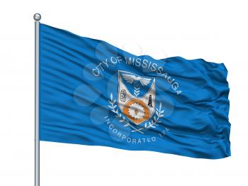 Mississauga City Flag On Flagpole, Country Canada, Isolated On White Background, 3D Rendering