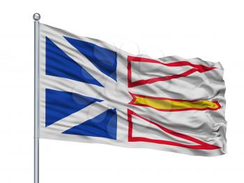 Newfoundland And Labrador City Flag On Flagpole, Country Canada, Isolated On White Background, 3D Rendering