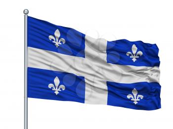 Quebec City Flag On Flagpole, Country Canada, Isolated On White Background, 3D Rendering