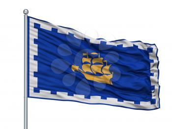 Quebec City City Flag On Flagpole, Country Canada, Isolated On White Background, 3D Rendering