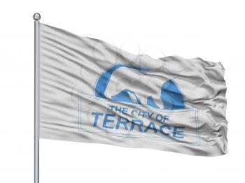Terrace City Flag On Flagpole, Country Canada, British Columbia Province, Isolated On White Background, 3D Rendering
