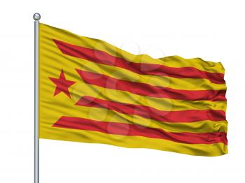 Catalan Nationalism Flag On Flagpole, Isolated On White Background, 3D Rendering