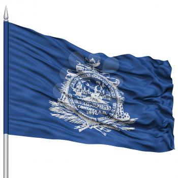 Charleston City Flag on Flagpole, South Carolina State, Flying in the Wind, Isolated on White Background
