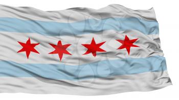 Isolated Chicago City Flag, City of Illinois State, Waving on White Background, High Resolution