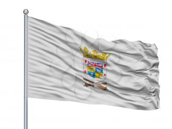 Coquimbo City Flag On Flagpole, Country Chile, Isolated On White Background, 3D Rendering