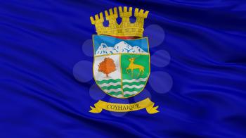 Coyhaique City Flag, Country Chile, Closeup View, 3D Rendering
