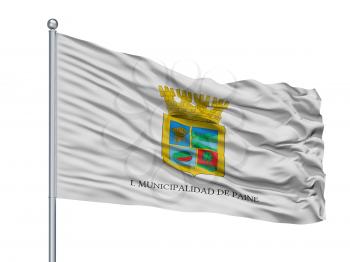 Paine City Flag On Flagpole, Country Chile, Isolated On White Background, 3D Rendering