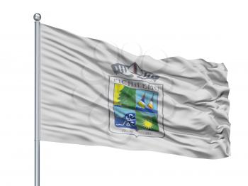 Pichilemu City Flag On Flagpole, Country Chile, Isolated On White Background, 3D Rendering