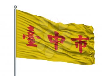 Taichung City Flag On Flagpole, Country China, Isolated On White Background, 3D Rendering