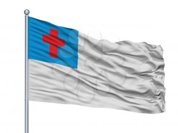 Christian Flag On Flagpole, Isolated On White Background, 3D Rendering
