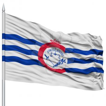 Cincinnati City Flag on Flagpole, Ohio State, Flying in the Wind, Isolated on White Background