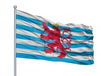 Civil Air Ensign Of Luxembourg Flag On Flagpole, Isolated On White Background, 3D Rendering
