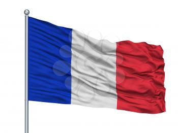 Civil And Naval Ensign Of France Flag On Flagpole, Isolated On White Background, 3D Rendering