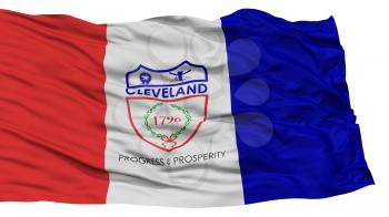 Isolated Cleveland City Flag, City of Ohio State, Waving on White Background, High Resolution