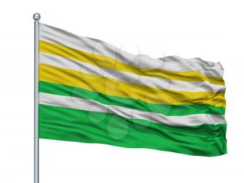 Alban City Flag On Flagpole, Country Colombia, Cundinamarca Department, Isolated On White Background, 3D Rendering
