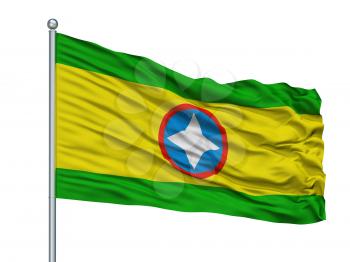 Bucaramanga City Flag On Flagpole, Country Colombia, Isolated On White Background, 3D Rendering