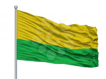 Cienaga City Flag On Flagpole, Country Colombia, Magdalena Department, Isolated On White Background, 3D Rendering