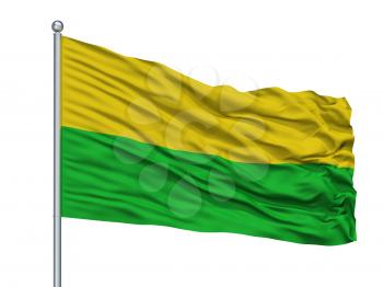El Bagre City Flag On Flagpole, Country Colombia, Antioquia Department, Isolated On White Background, 3D Rendering
