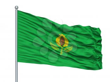 Granada City Flag On Flagpole, Country Colombia, Cundinamarca Department, Isolated On White Background, 3D Rendering