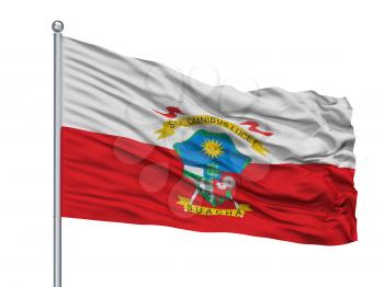 Soacha City Flag On Flagpole, Country Colombia, Cundinamarca Department, Isolated On White Background, 3D Rendering