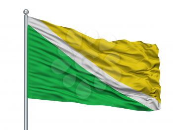 Sutamarchan City Flag On Flagpole, Country Colombia, Boyaca Department, Isolated On White Background, 3D Rendering