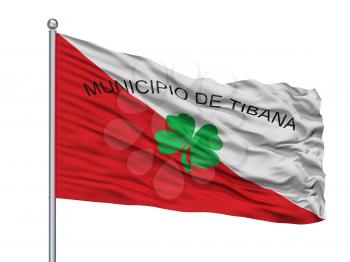 Tibana City Flag On Flagpole, Country Colombia, Boyaca Department, Isolated On White Background