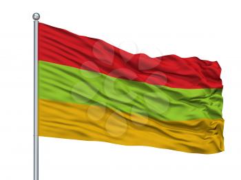 Toca City Flag On Flagpole, Country Colombia, Boyaca Department, Isolated On White Background, 3D Rendering