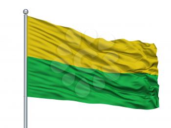 Tocancipa City Flag On Flagpole, Country Colombia, Cundinamarca Department, Isolated On White Background, 3D Rendering