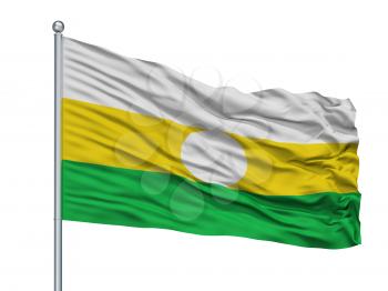 Vegachi City Flag On Flagpole, Country Colombia, Antioquia Department, Isolated On White Background