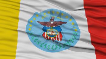 Closeup Columbus Flag, Capital of Ohio State, Flying in the Wind