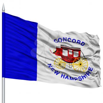 Concord Flag on Flagpole, Capital of New Hampshire State, Flying in the Wind, Isolated on White Background