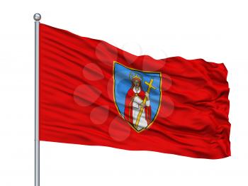 Kastva City Flag On Flagpole, Country Croatia, Isolated On White Background